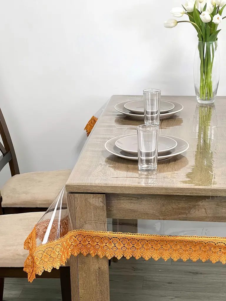 Силіконова скатертина з рудим мереживом 7 см 290х190 см - фото 8