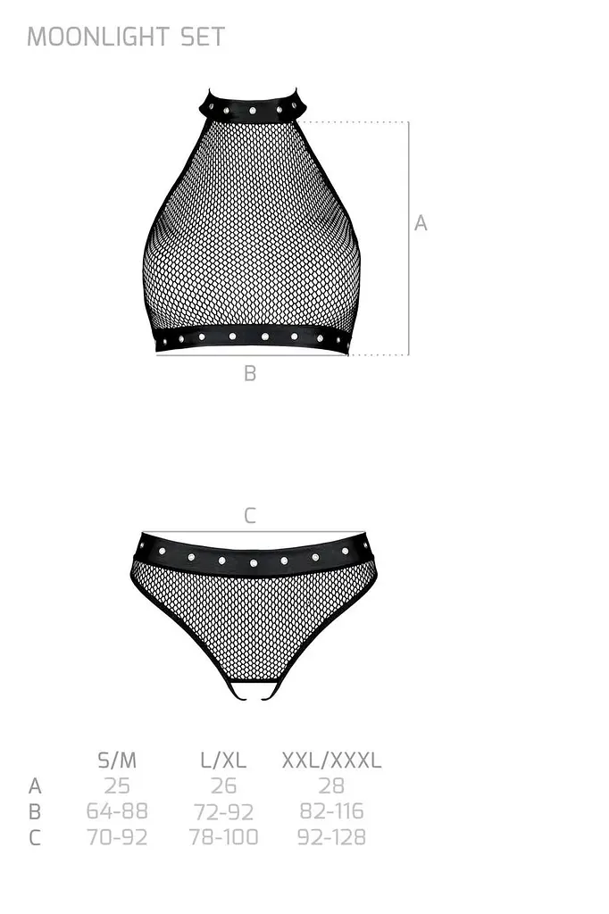 Белье с открытым доступом Passion MOONLIGHT Set S/M black топ стринги - фото 7