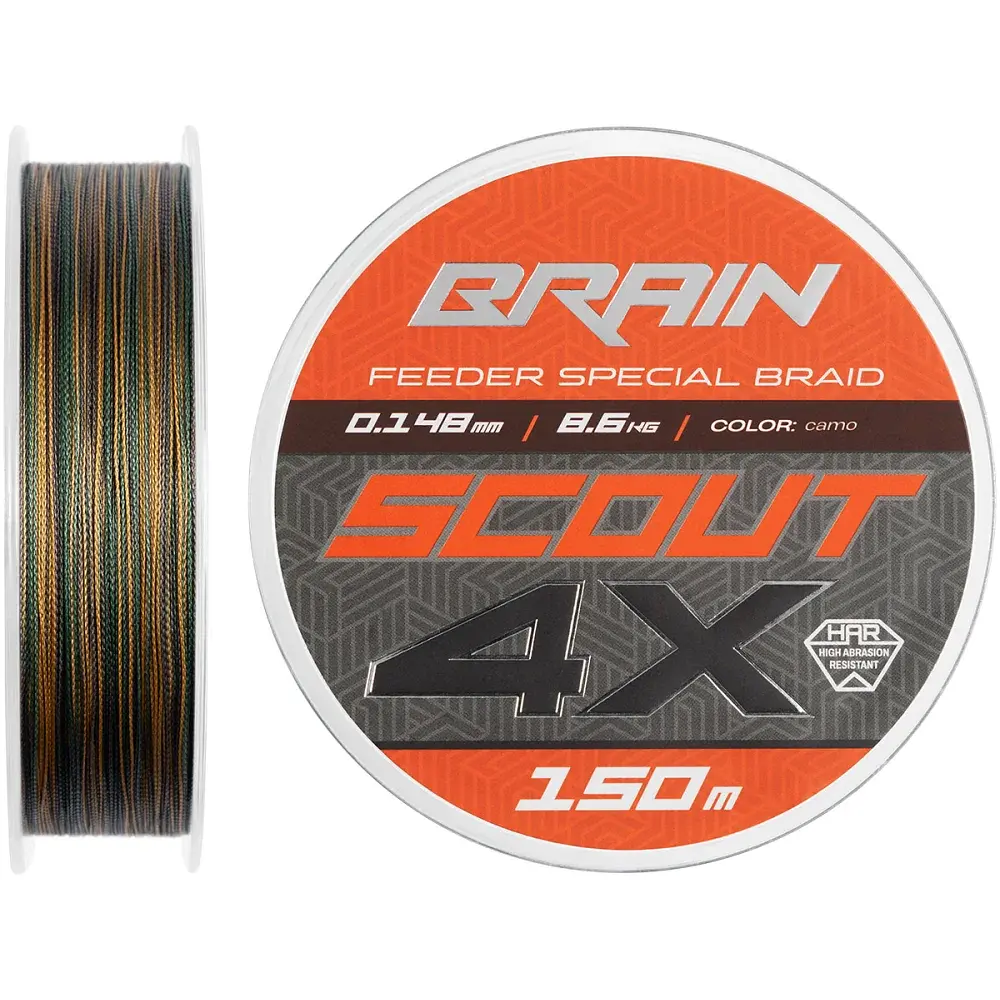 Шнур Brain Scout 4X 150m (camo) 0.148mm 8.6kg - фото 1