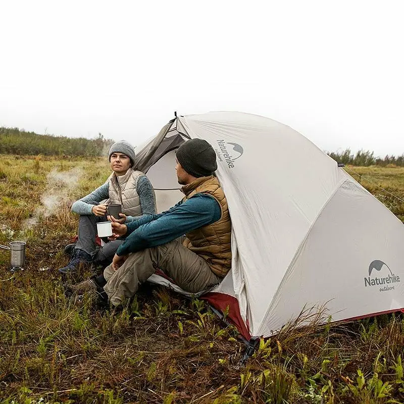 Палатка двухместная Star-River 2 Updated Naturehike (NH17T012-T) с футпринтом - серо-красная, Серый - фото 6