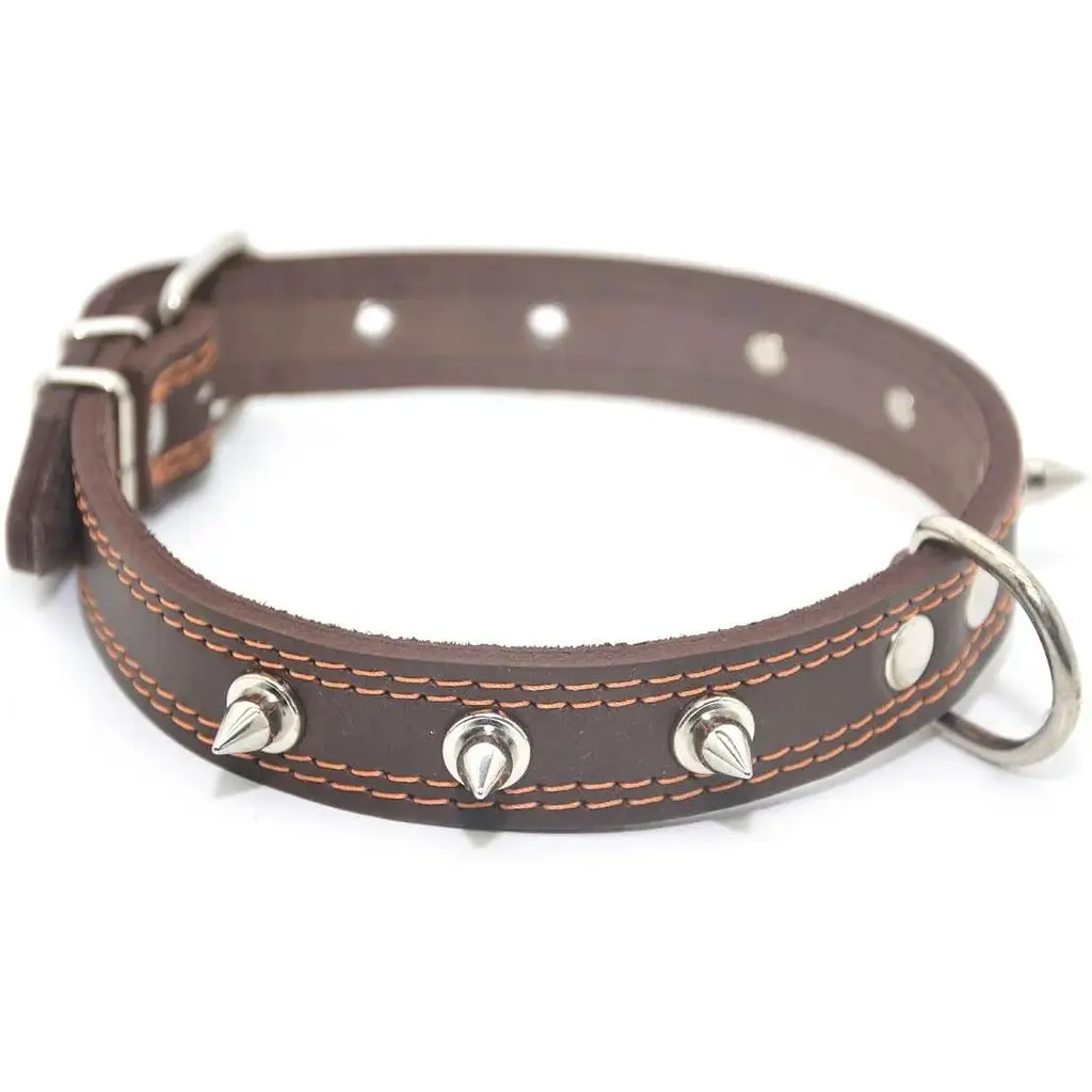 Нашийник для собак Zoo-hunt шкіряний з шипами подвійний коричневий ОДШ 2,5/36-45 см - фото 1