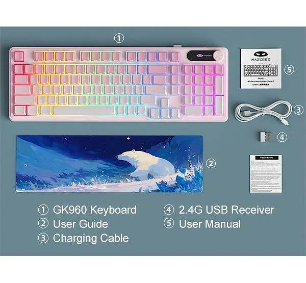 Клавіатура MageGee GK960 RGB Wireless (6971969729032) Pink/White (G-000004398) - фото 8