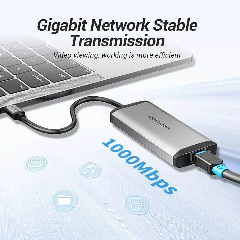 Концентратор Vention USB-C 3-Port, RJ-45, PD, 0.15 m (TGDHB) - фото 5