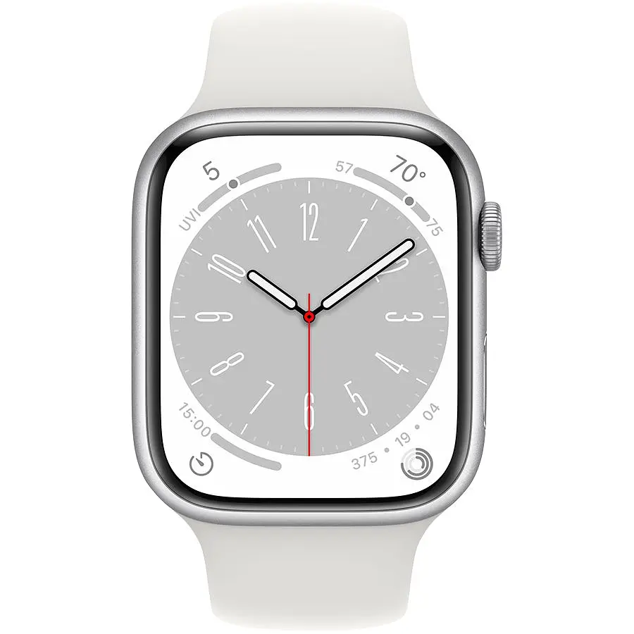 Apple Watch Series 8 GPS, 45mm, Silver, Спортивний ремінець білого кольору (Grade C) Seller Refurbished - фото 2