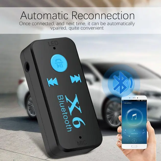 Бездротовий AUX MP3 WAV авто ресивер магнітоли адаптер Bluetooth 4.1 + EDR приймач UKC X6 6948 чорний - фото 6