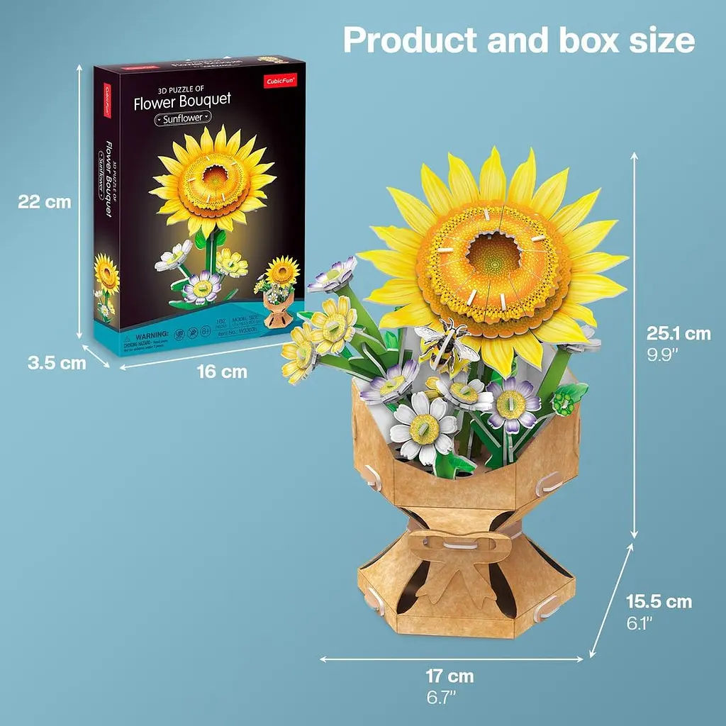 Трехмерная головоломка-конструктор Cubic Fun Flower Bouquet Sunflower Букет цветов Подсолнечник (W3303h) - фото 7