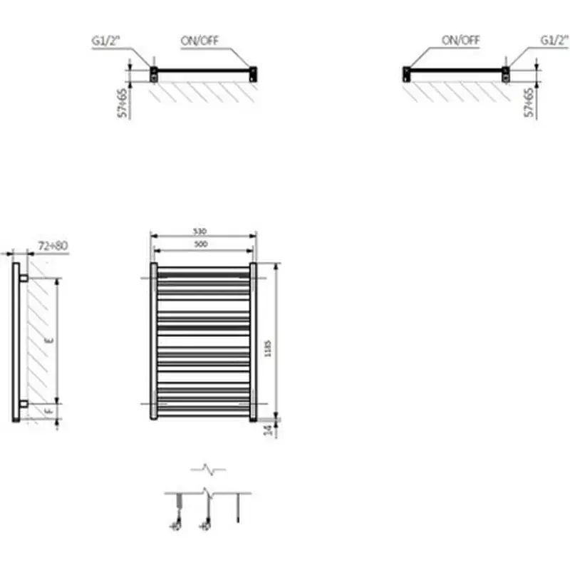 Сушарка для рушників Terma 1185x530 Marlin One (WWMRN118053KS96E8P) - фото 3