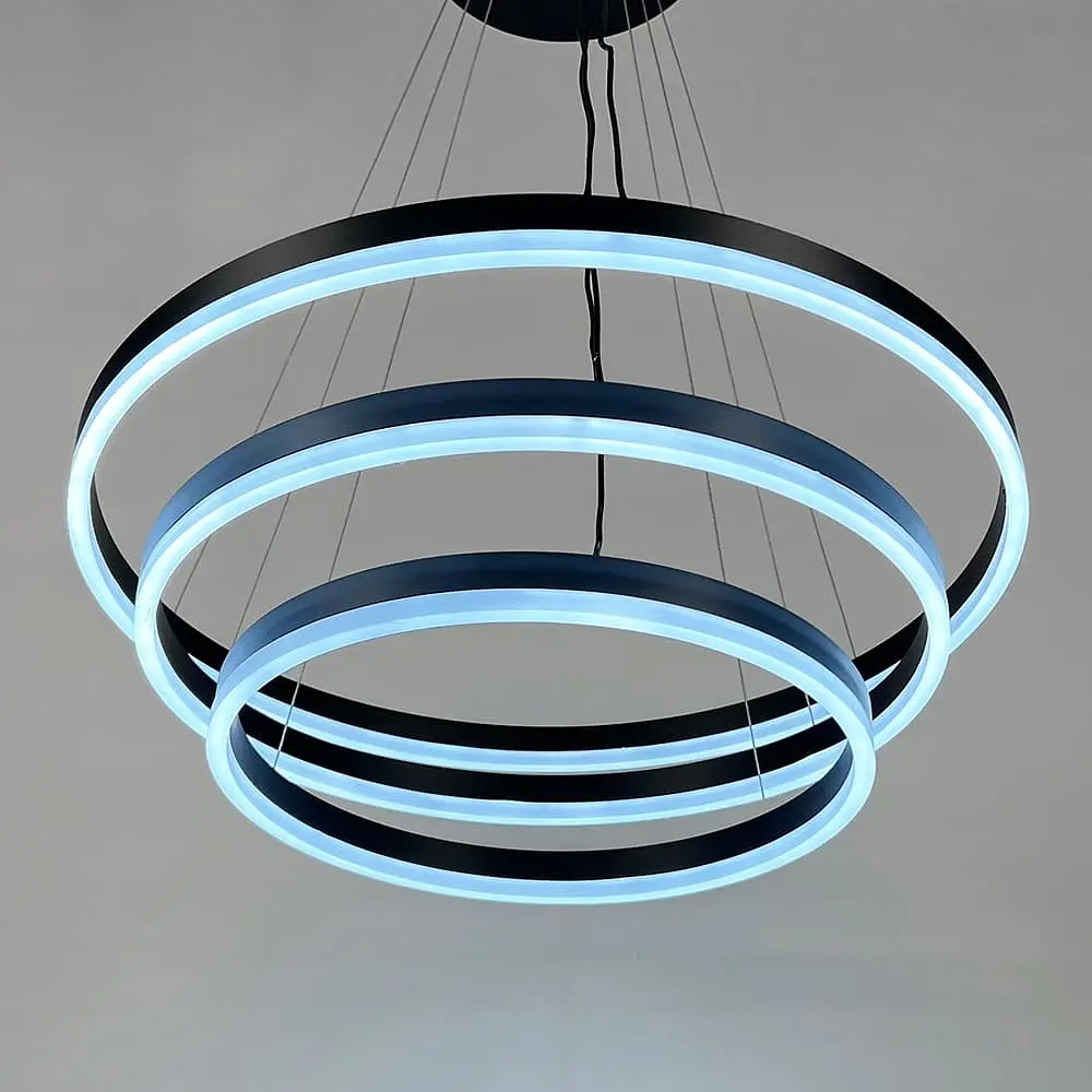 LED люстра на три кольца в черном каркасе 60+50+40 см Line F | Ст. G68-600+500+400 BK - фото 5