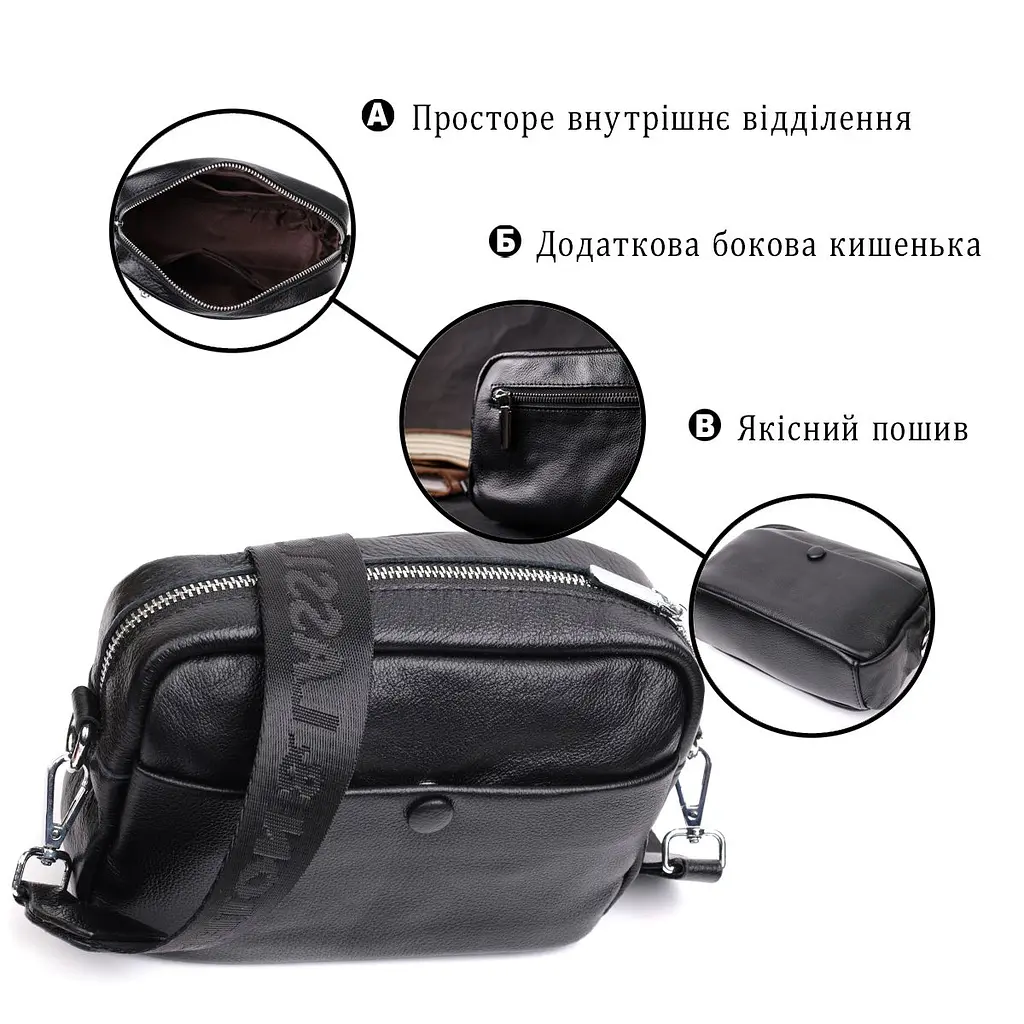 Жіноча сумка з натуральної шкіри Vintage 22436 чорна - фото 4