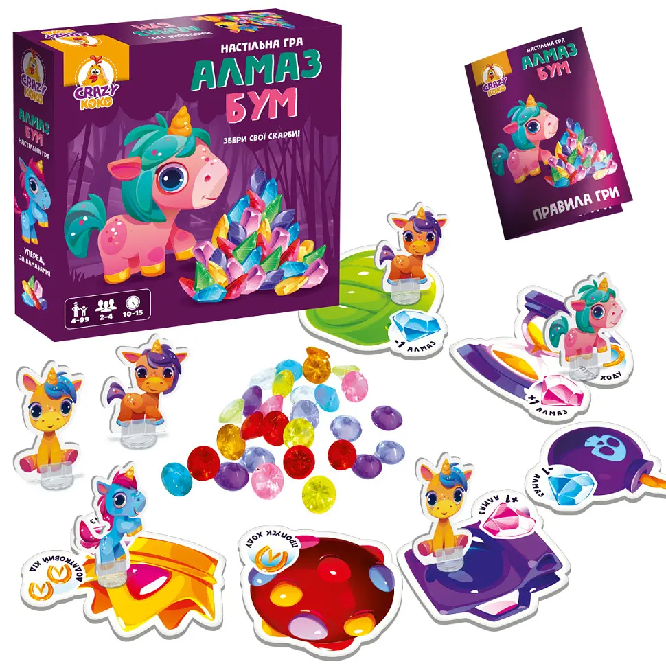 Игра настольная развлекательная "Алмаз бум" Единорожка Vladi Toys VT8055-31, 2-4 игрока - фото 2