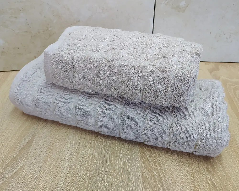 Набір турецьких махрових рушників 50х90+70х140 Gulcan Jacquard Cotton Lux Damla Acik Bej - фото 2