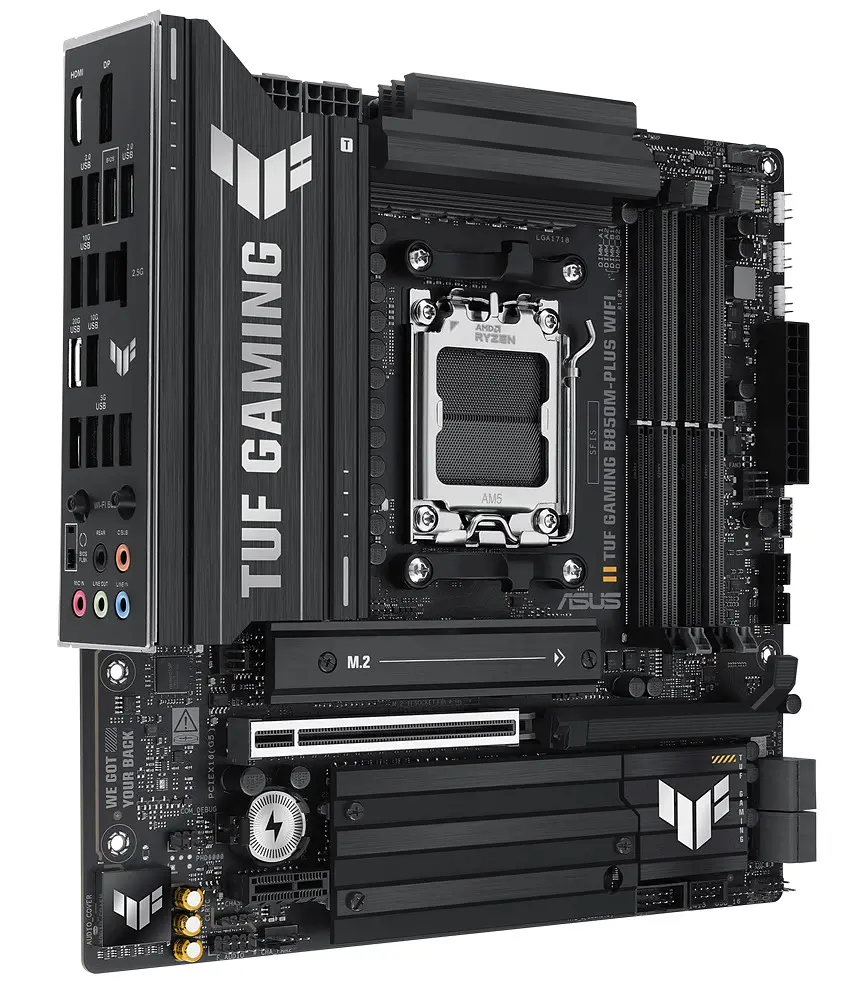 Материнская плата AM5 Asus TUF GAMING B850M-PLUS WIFI, B850, 4xDDR5, Int.Video (CPU), 4xSATA3, 3xM.2, 1xPCI-E 5.0 x16, 1xPCI-E 4.0 x1, ALC1220P, Realtek 2.5Gb, WiFi 6E, Bluetooth 5.3, 10xUSB 3.2 / 6xUSB 2.0, HDMI/DP, MicroATX - фото 3