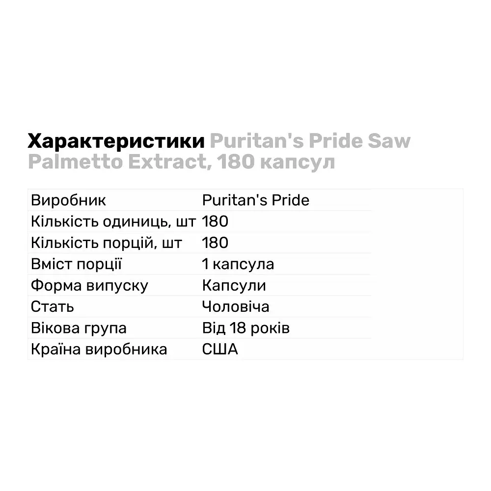 Натуральна добавка Puritan's Pride Saw Palmetto Extract 180 капсул - фото 2