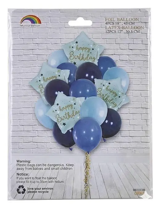 Набір надувних фольгованих кульок Happy Birthday декоративні для свят 12 шт Сині - фото 2