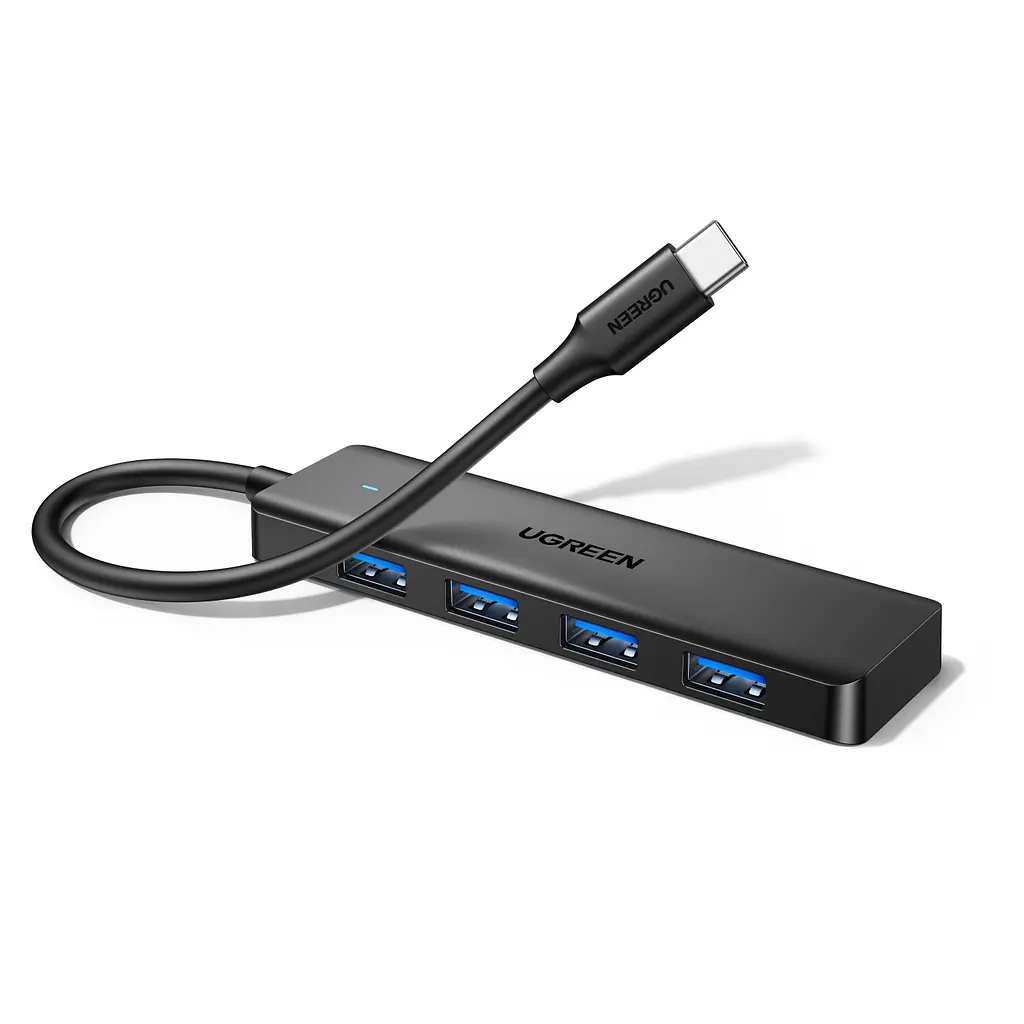 USB-хаб UGREEN CM219 концентратор вхід USB-C та 4 порти USB-A USB 3.2 Gen 1 теоретично до 5 Гбіт/с для Windows macOS Linux і Chrome OS Plug and Play для PS5 із сумісними з консоллю USB-аксесуарами зі світлодіодним індикатором вбудований кабель 0,15 м чорний (35461)