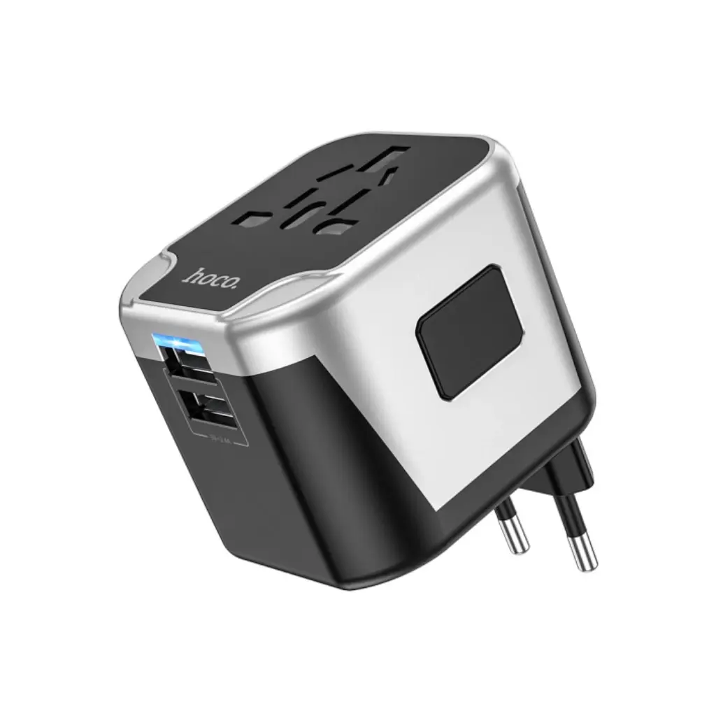 Мережевий фільтр живлення HOCO AC5 1 роз, 2 USB, 1.5м, чорний/сірий (AC5ABG) - фото 2