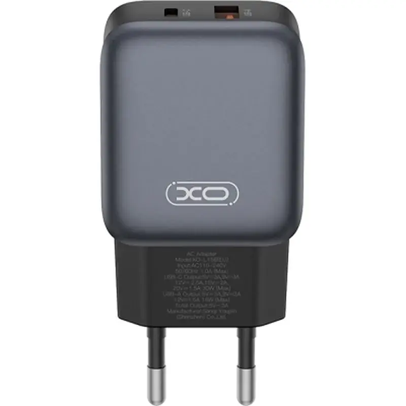 Зарядний пристрій XO L156 USB-C PD30W + USB-A QC3.0 Black (L156.black) - фото 2