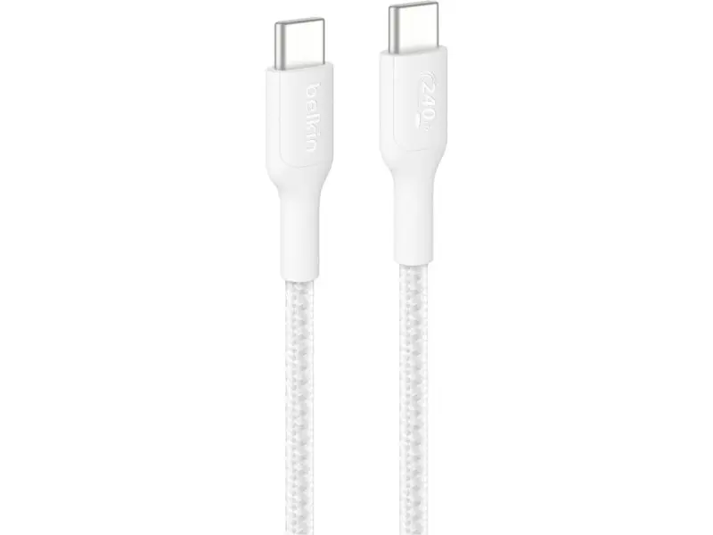 Кабель USB Type-C Belkin Boost Up Charge Pro Braided USB-C to USB-C 240W 1m White (CAB025HQ1MWH)