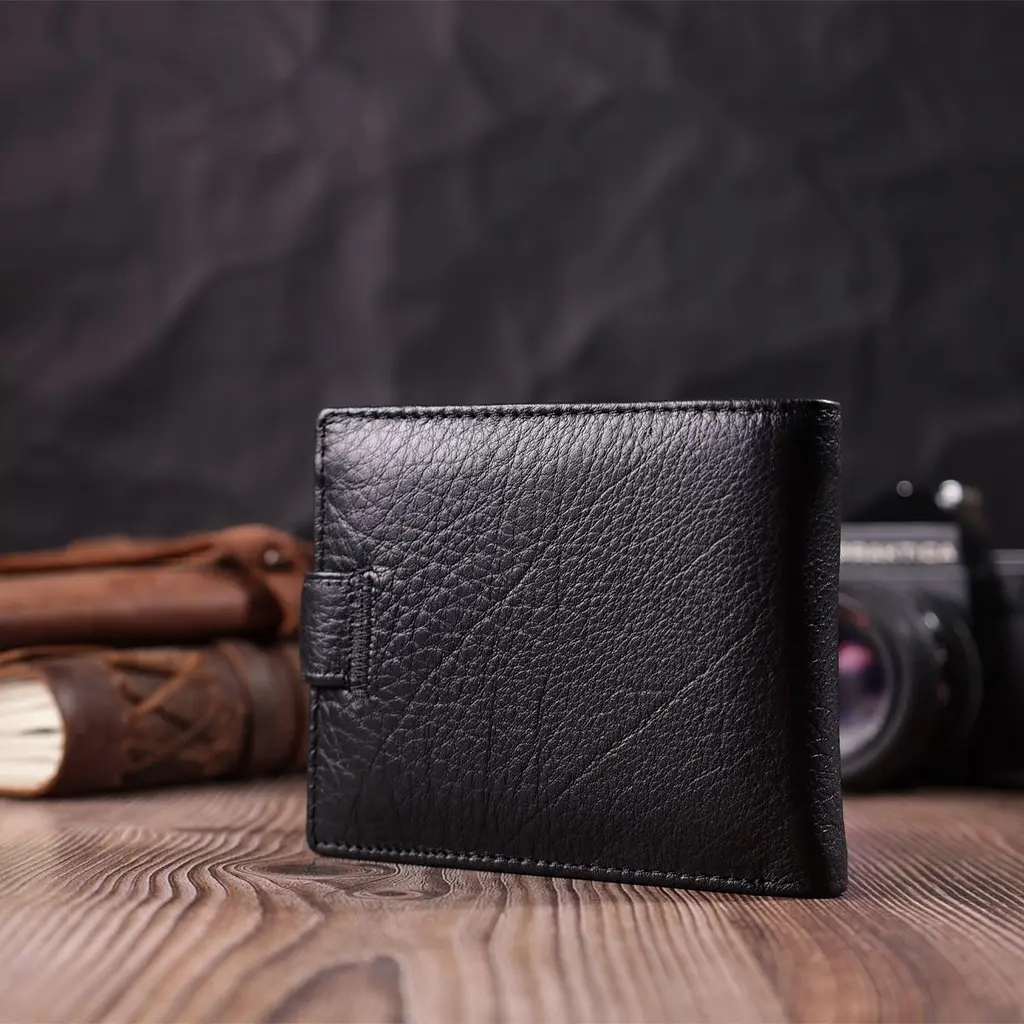 Чоловічий гаманець середнього розміру з натуральної шкіри ST Leather 22484 чорний - фото 8