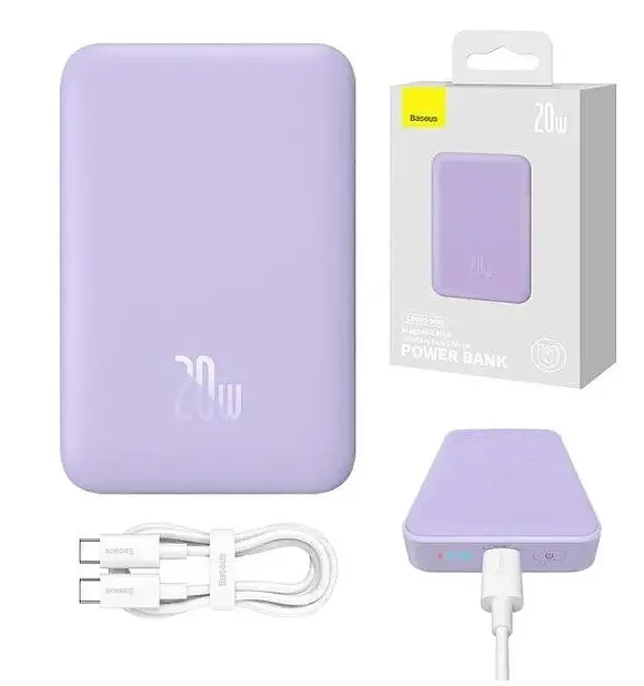 Бездротовий портативний акумулятор - зарядний Baseus Magnetic Mini 20 W 10000 mAh (PPCX110205) фіолетовий - фото 7