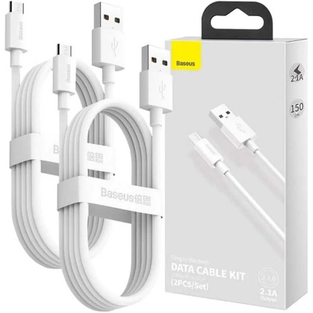 Кабель Baseus Simple Wisdom Data Cable Kit USB to Micro 2.1A White 2шт. (TZCAMZJ-02) [123927] - фото 3
