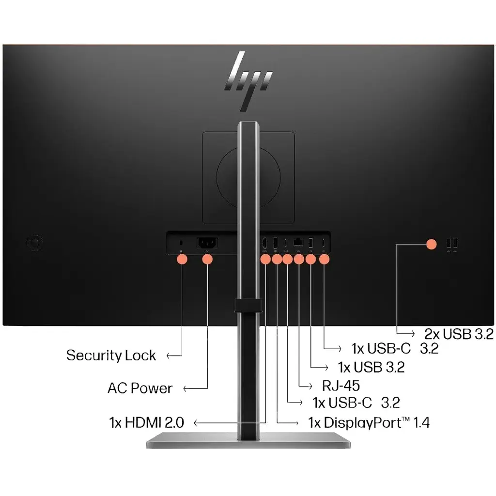 TFT 31.5` HP E32K G5, 4K UHD, IPS, HDMI, DP, USB-C, RJ-45, HAS, колонки, чорний - фото 4