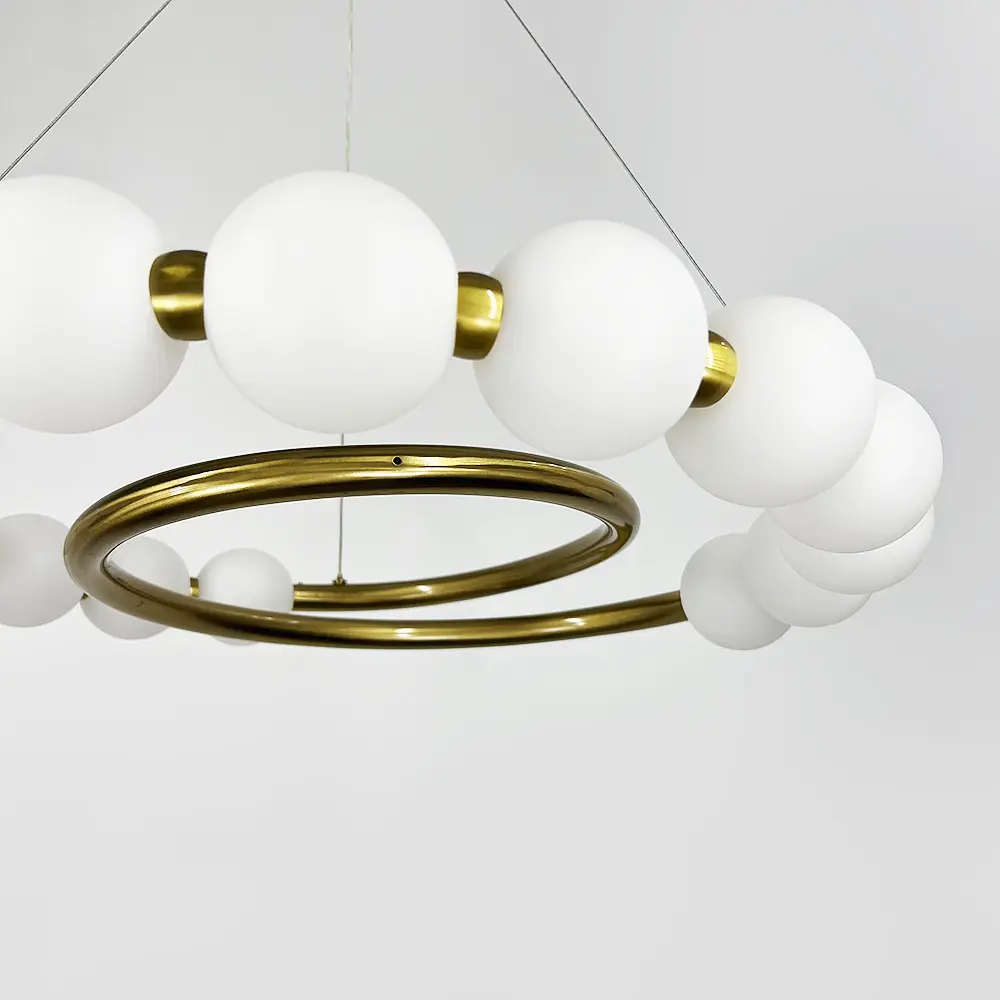 Подвесная латунная люстра с белыми шариками Ø 60 см | Ст. F 603-600 AB | Line F - фото 4