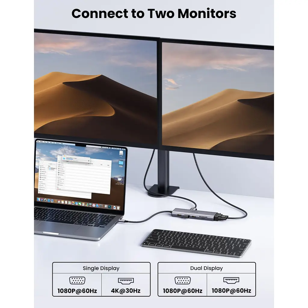 Концентратор Ugreen USB3.1 Type-C to HDMI/VGA/USB 3.0х3/RJ45/SD/TF/PD/35мм TRRS 100W 10-in-1 (15601) - фото 4