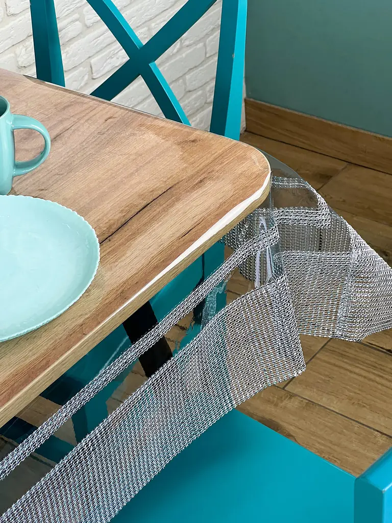 Скатерть силиконовая с серебряной стразовой лентой двойной 400х130 см - фото 9