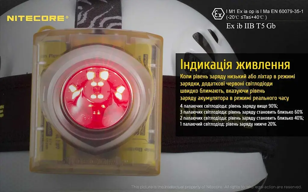 Налобний ліхтар Nitecore EH1 6500К з білим та червоним світлом (вибухозахисний) - фото 9