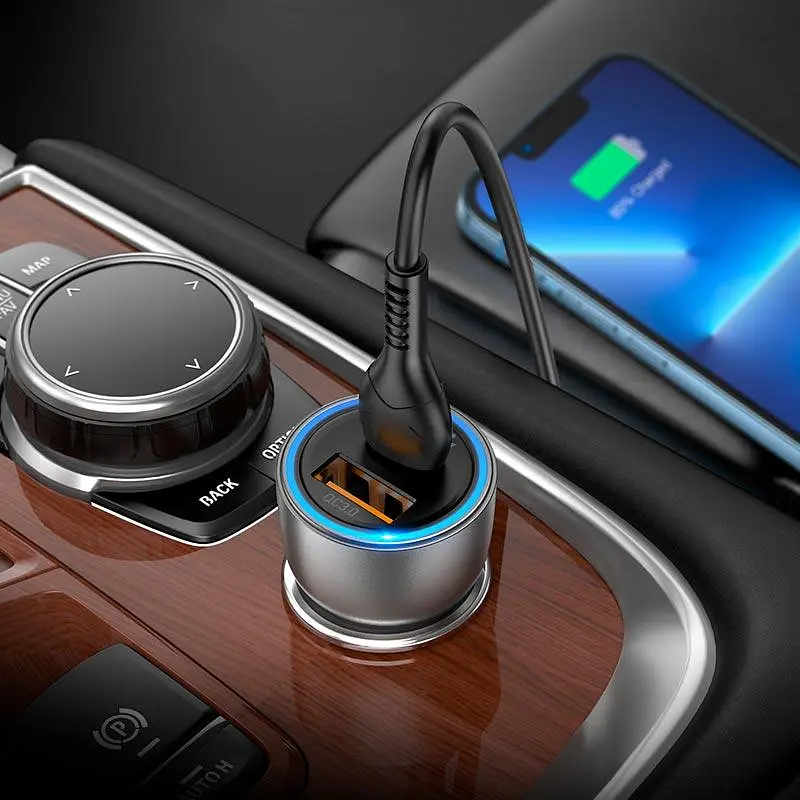 Адаптер автомобильный HOCO Type-C Lightning cable Sprinter dual port car charger NZ8 синий - фото 4