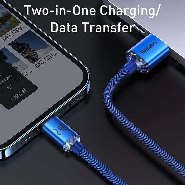 Кабель Baseus Crystal Shine Series Fast Charging Cable USB to Lightning 2.4A 1.2m CAJY000003 Blue - фото 5