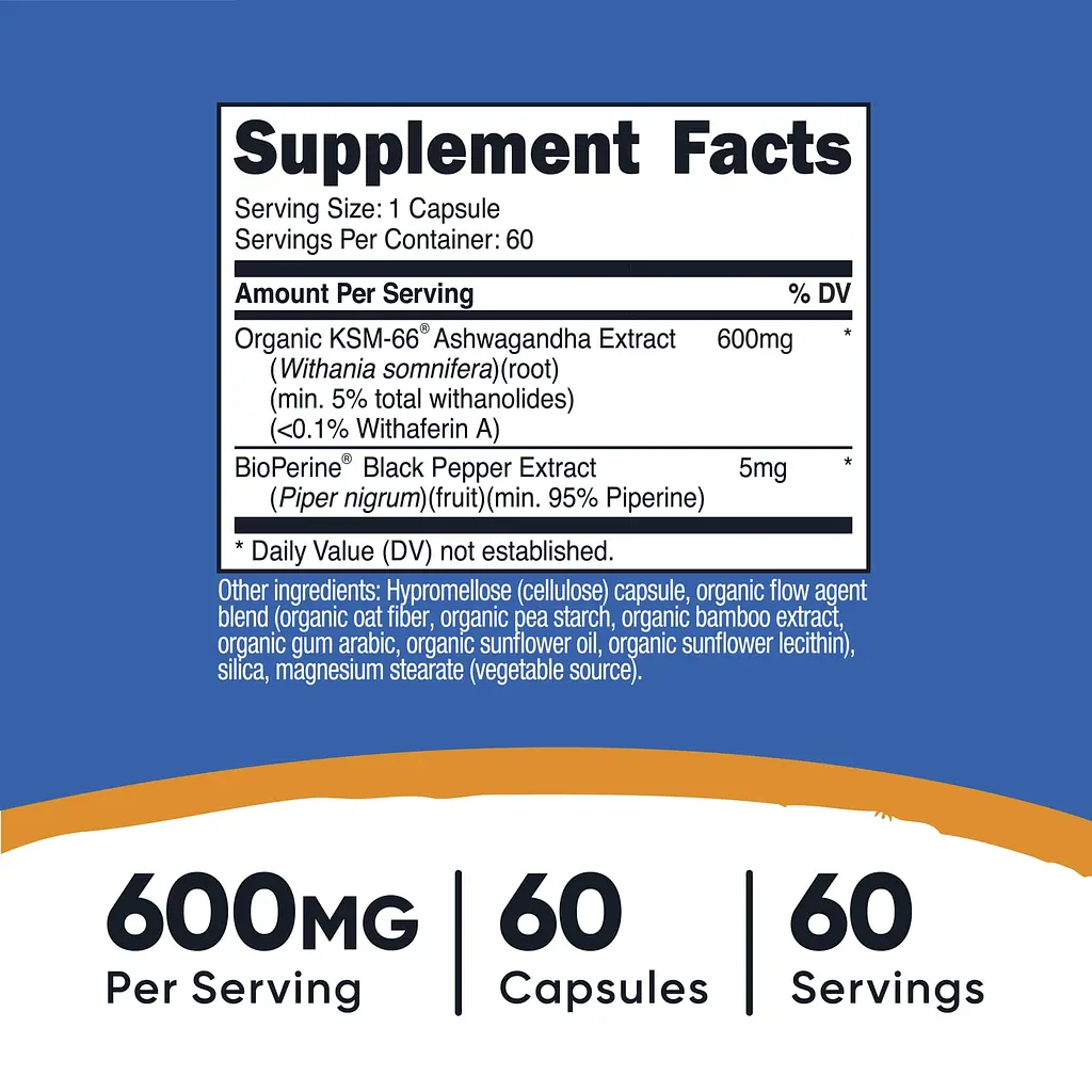 Екстракт кореня ашваганди Nutricost KSM-66 Ashwagandha Root Extract 600 мг 60 капсул - фото 3