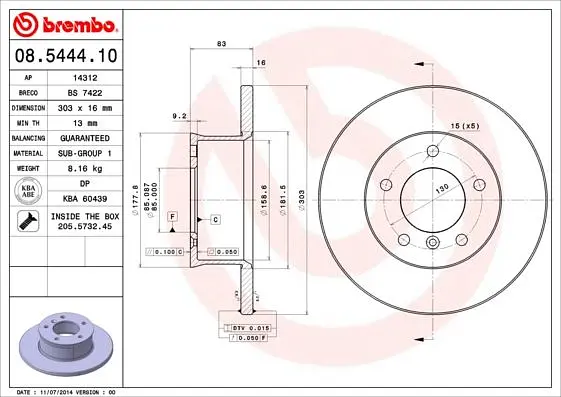 Диск гальмівний передній невентильований Mercedes G-class 79-25р Brembo (08.5444.10) - фото 2