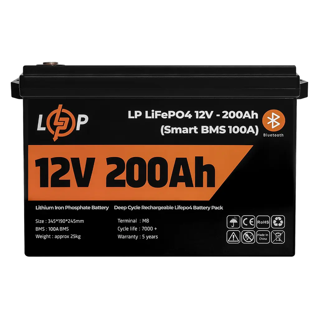Аккумулятор LP LiFePO4 12V (12,8V) - 200 Ah (2560Wh) (Smart BMS 100А) с BT пластик для ИБП - фото 2