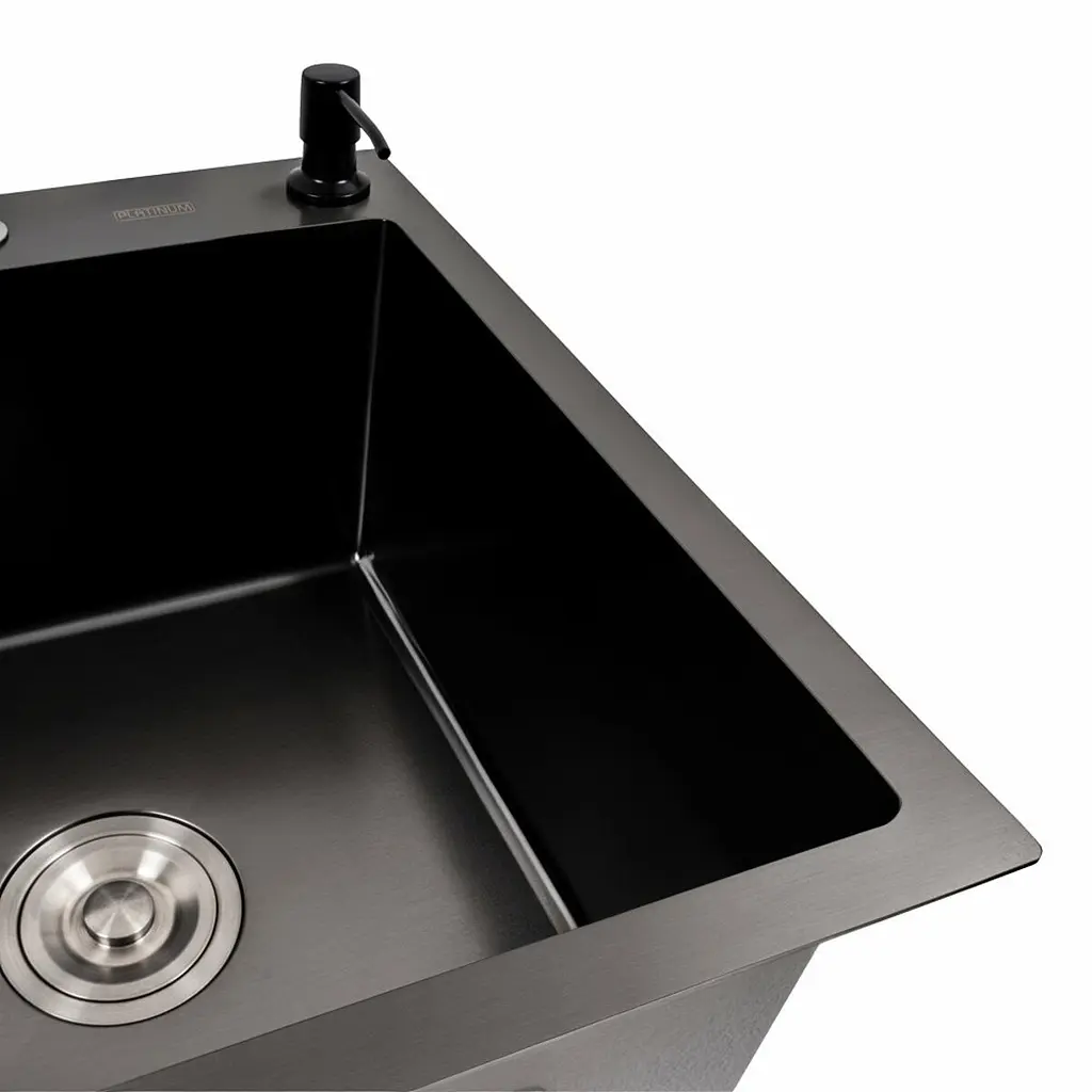 Кухонна мийка CM 65x50 R PVD чорна Platinum Handmade (круглий сифон 3.0/0.8), Чорний - фото 5