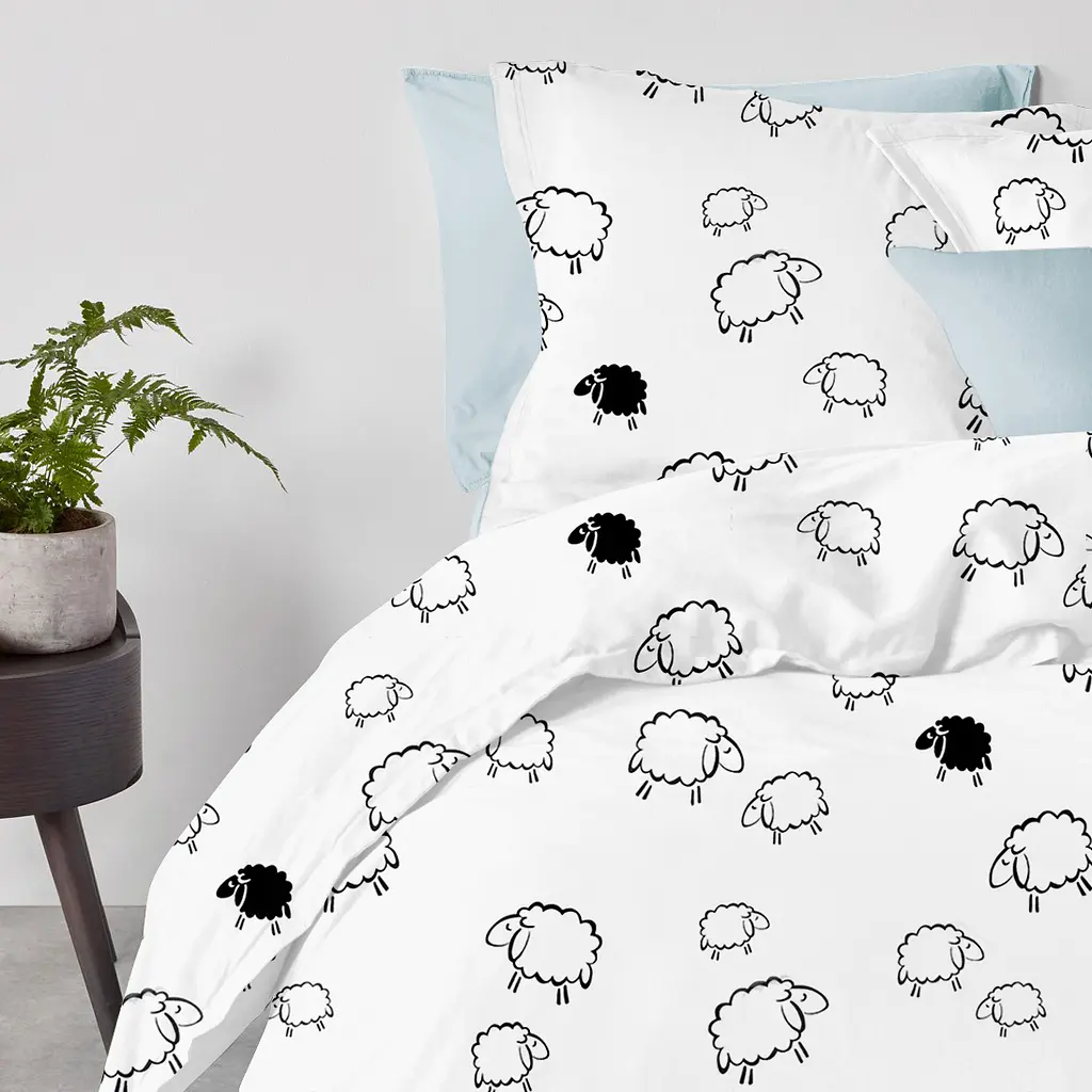 Комплект постельного белья Cosas Sheep dark black Полуторный черный (SheepBlackWhite_LightBlue_160) - фото 2