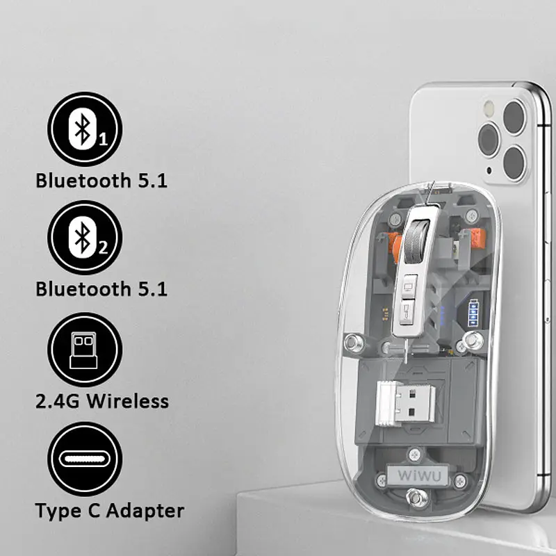 Бездротова миша WIWU Crystal WM105 Dual bluetooth+2.4G Grey - фото 5