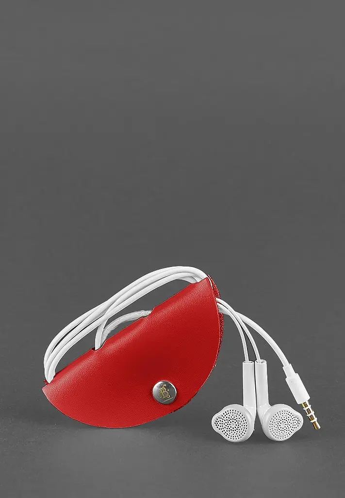 Шкіряний холдер для навушників та проводів Червоний - фото 3