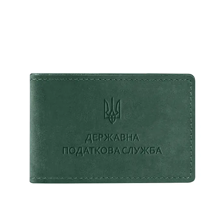 Кожаная обложка на удостоверение Государственной налоговой службы зеленая Crazy Horse - фото 6