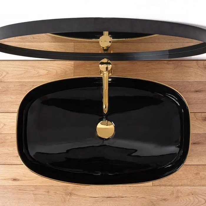 Умивальник Rea Rich 38,5x60,5 black/gold (REA-U9600) - фото 4