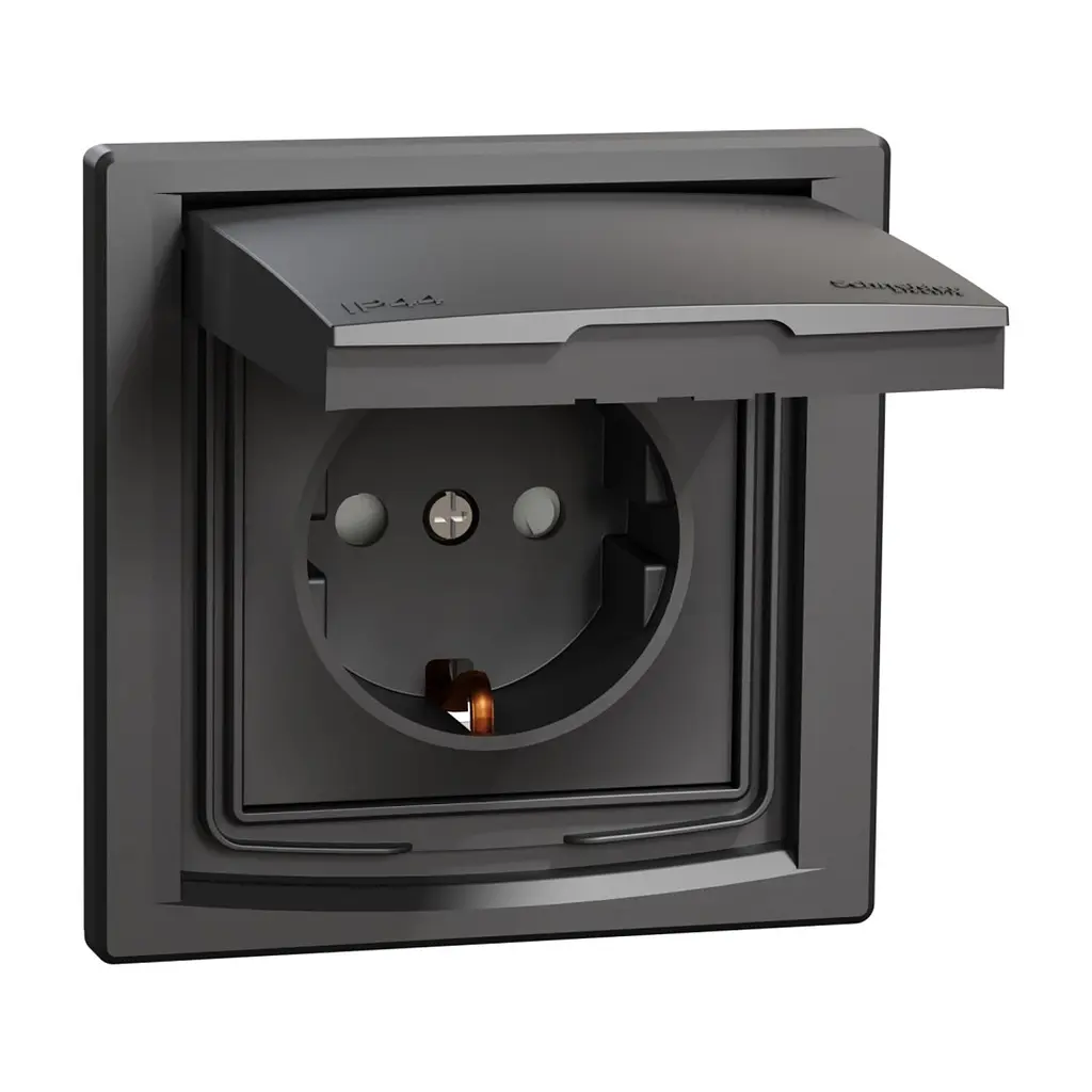 Розетка Schneider Electric ASFORA з кришкою, IP44, антрацит (EPH3100371) - фото 2