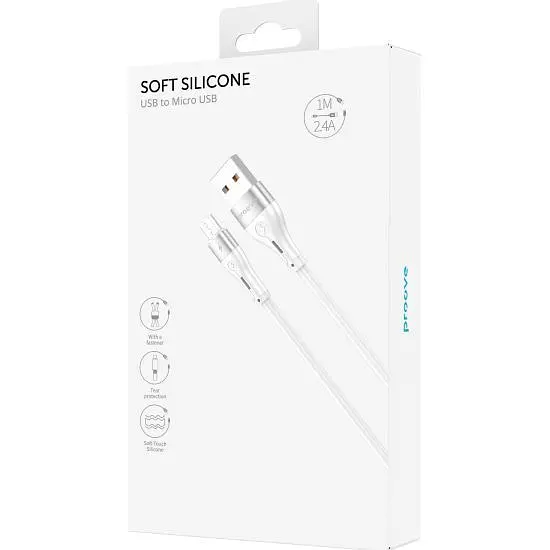 Кабель Proove Soft Silicone USB-A to Micro-USB 2.4A 1m White (CCSO20001302) [130626] - фото 5