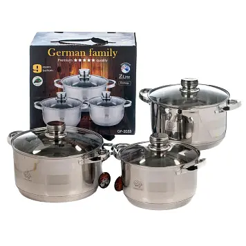 Набір каструль German Family GF-2053 нержавіюча сталь 5-ти шарове сріблясте дно (GF-2053_1230) - фото 3