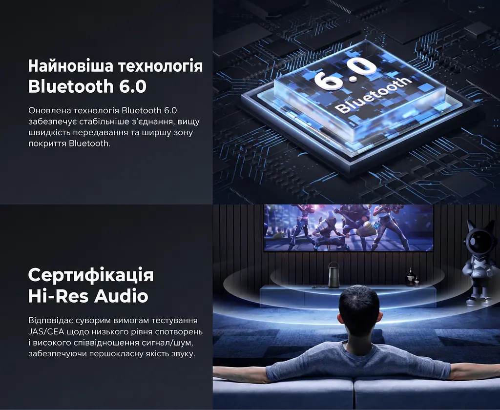 Бездротовий аудіоприймач UGREEN BT509 Bluetooth 6.0 з виходом AUX 3,5 мм LDAC 24 біт/96 кГц за підтримки LDAC джерелом з мікрофоном для дзвінків до 17 год роботи підключення 2 пристроїв із відтворенням з одного за раз регулювання гучності та перемикання треків керування відтворенням і викликами автоматичне повторне підключення заряджання через USB-C для автомагнітол і колонок з AUX чорний із синім кільцем (55546) - фото 10