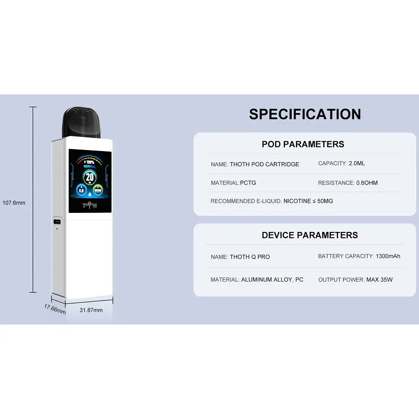Под-система Kumiho THOTH Q Pro Pod 1300mAh 2ml електронна сигарета Kit Black (19034) - фото 2