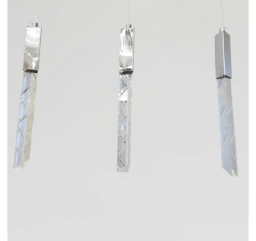 Лінійна срібляста LED люстра на 3 прозорі підвіси Artlight 2350/3SL над столом - фото 3