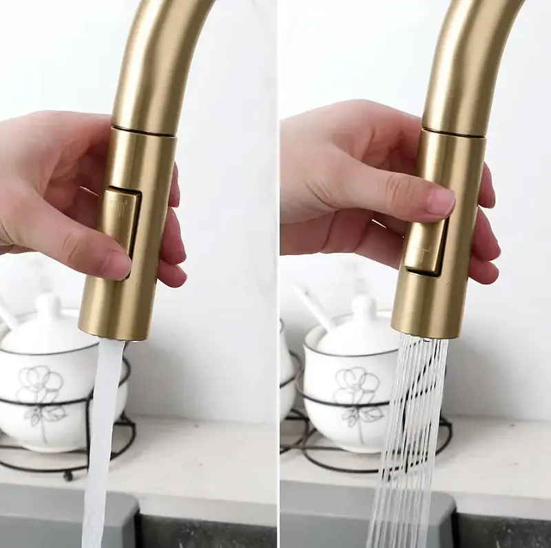 Змішувач для кухні на дві води Rea Eco Fresh із висувним виливом brushed gold REA-B7596 - фото 3