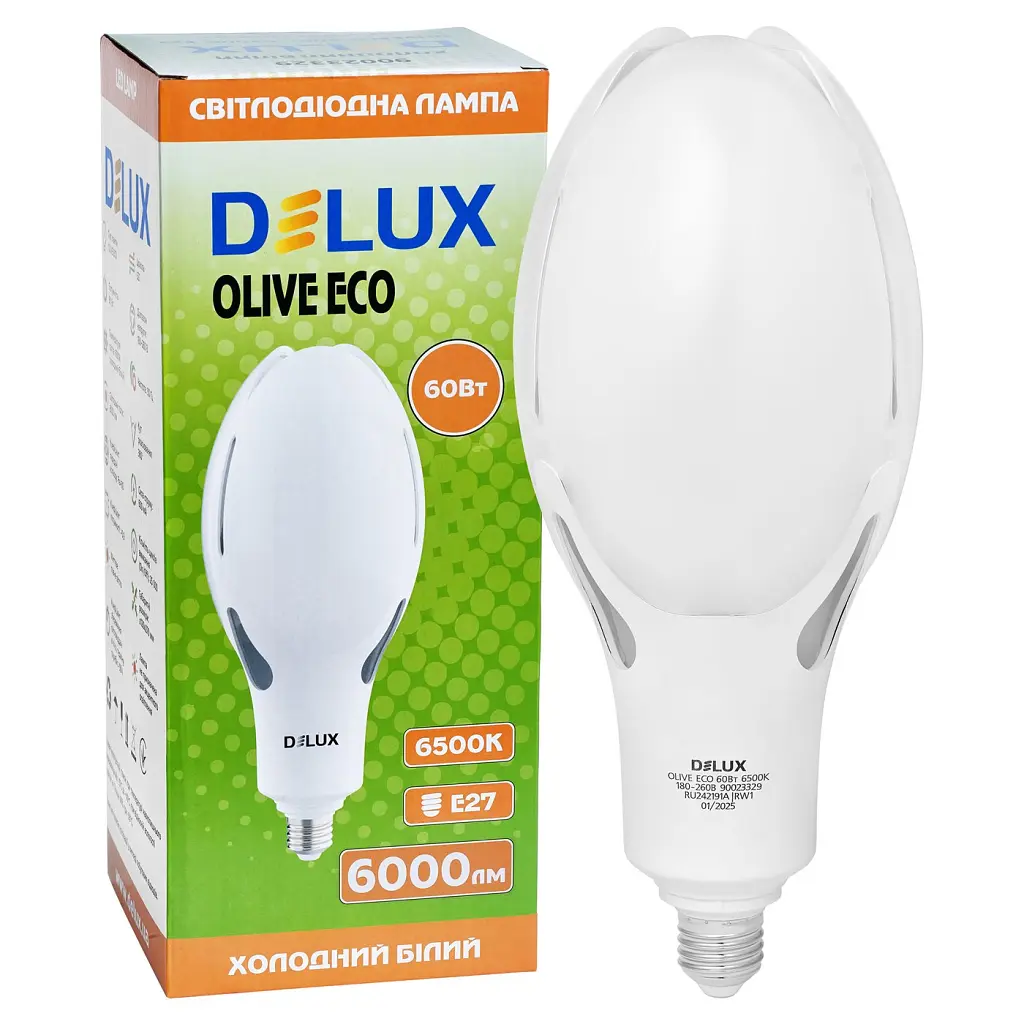 Лампочка Delux OLIVE ECO 60Вт E27 6500K 230В (90023329) - фото 3