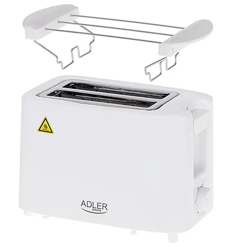 Електричний тостер Adler AD 3223 білий 900 Вт, 2 відділення, регулювання підсмаження, решітка для булочок - фото 2